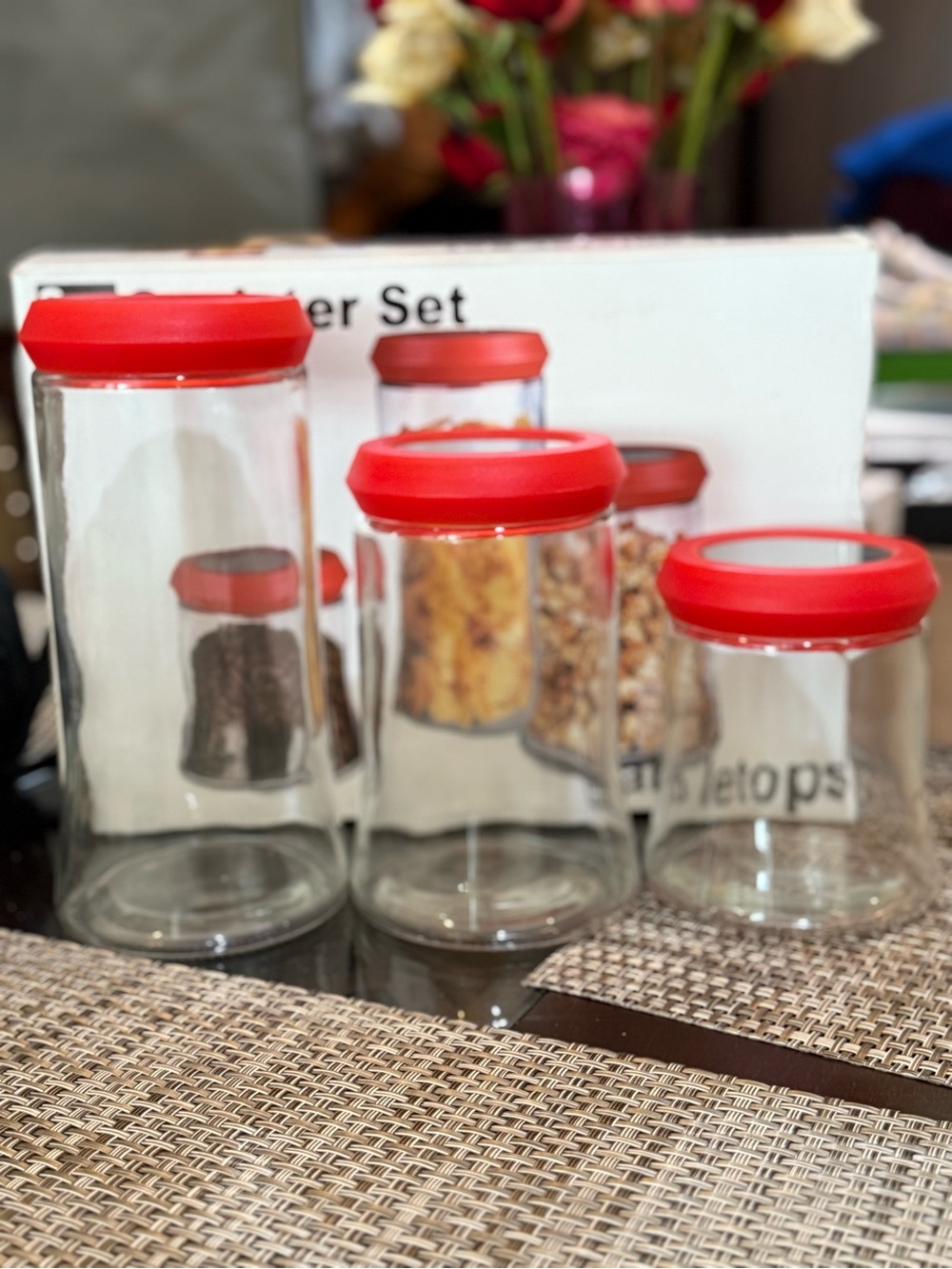 Red-Lid Glass Storage Jar Set - 4 Piece
